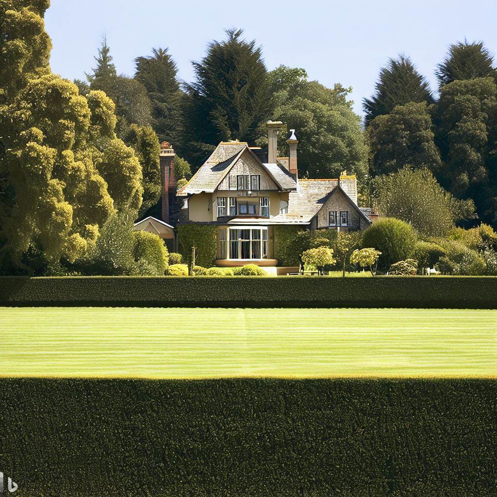Country estate with well-manicured lawn and expansive gardens